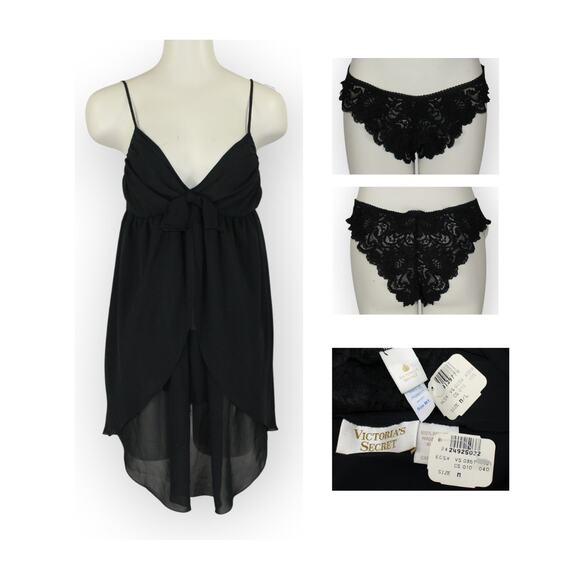 Vintage M/L Victoria's Secret GoldLabel Lace Panty Babydoll Chiffon Chemise